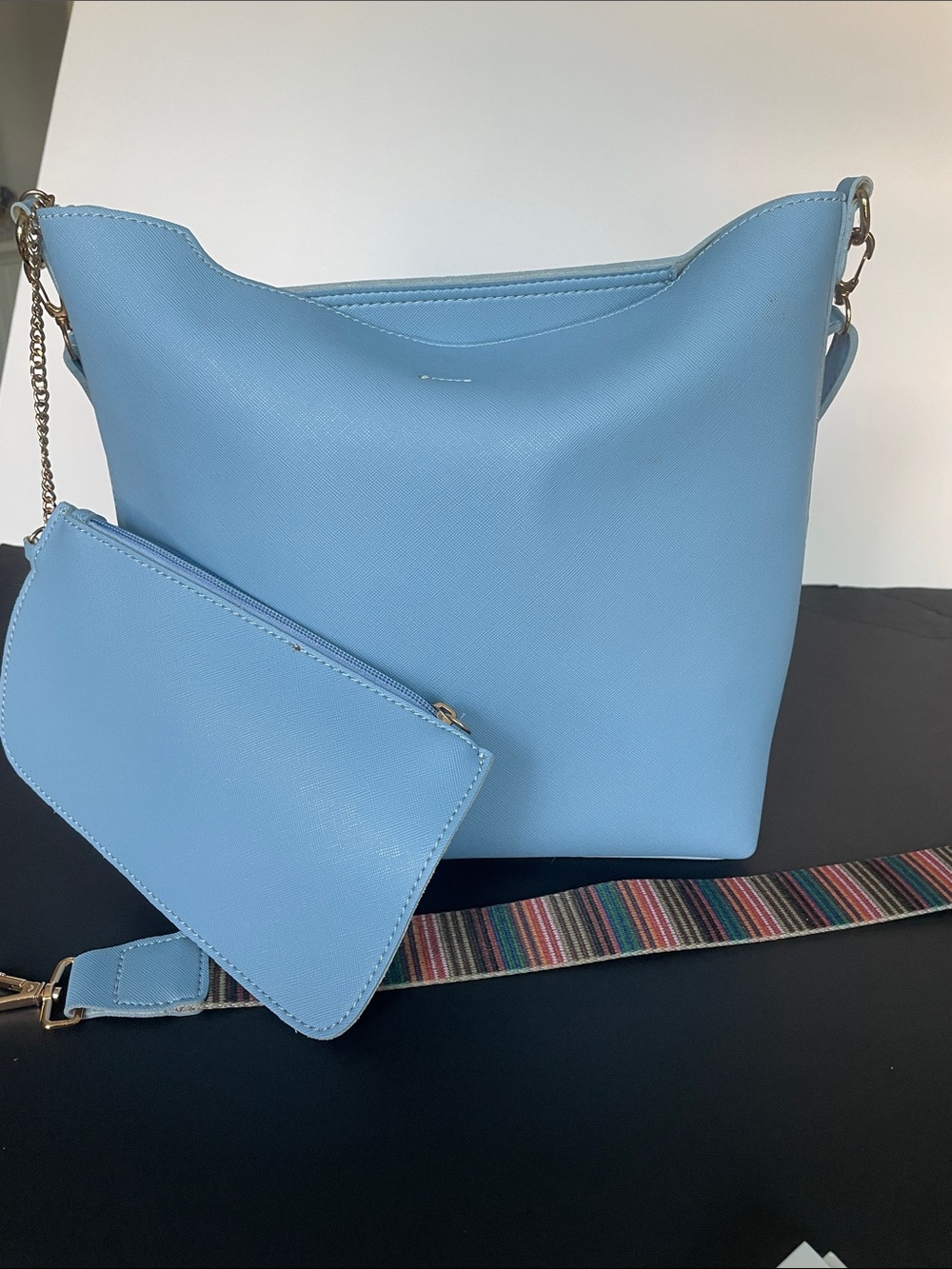 Sky Blue Women's Shoulder Bag with Detachable Pouch